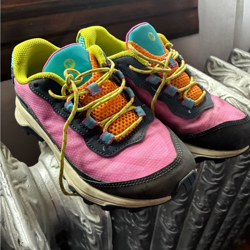 Merrell Kids Pink Athletic Sneakers with Yellow & Orange Accents